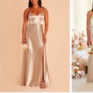 Birdy Grey Shiny Satin Neutral Champagne Jay Dress, Size XS